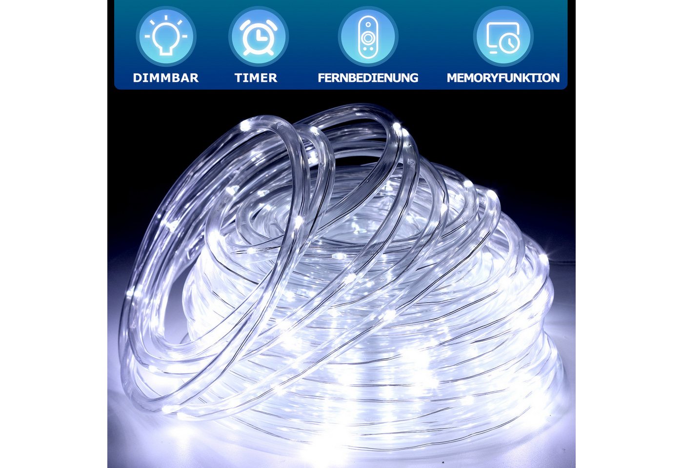 Clanmacy LED-Lichterschlauch LED Lichterschlauch Lichterkette 8 Modi IP65 Wasserdicht Kaltweiß 20M Bild 2