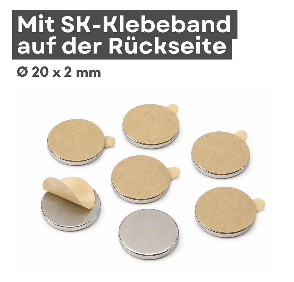 MaajeeKuto Magnet 3M Neodym Scheibenmagnet Ø20x2 mm selbstklebend N42 – 2,4 kg (2-St) Bild 3
