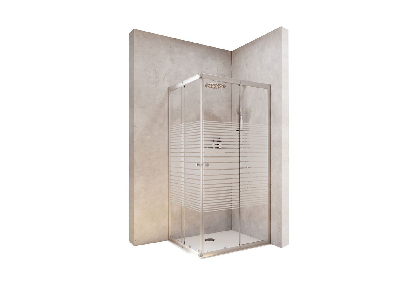 Schulte Eckdusche Corner, BxT: 80x90 cm, Sicherheitsglas, Eckeinstieg mit Schiebetüren, 180 cm hoch Querstreifen Profil Silberfarben