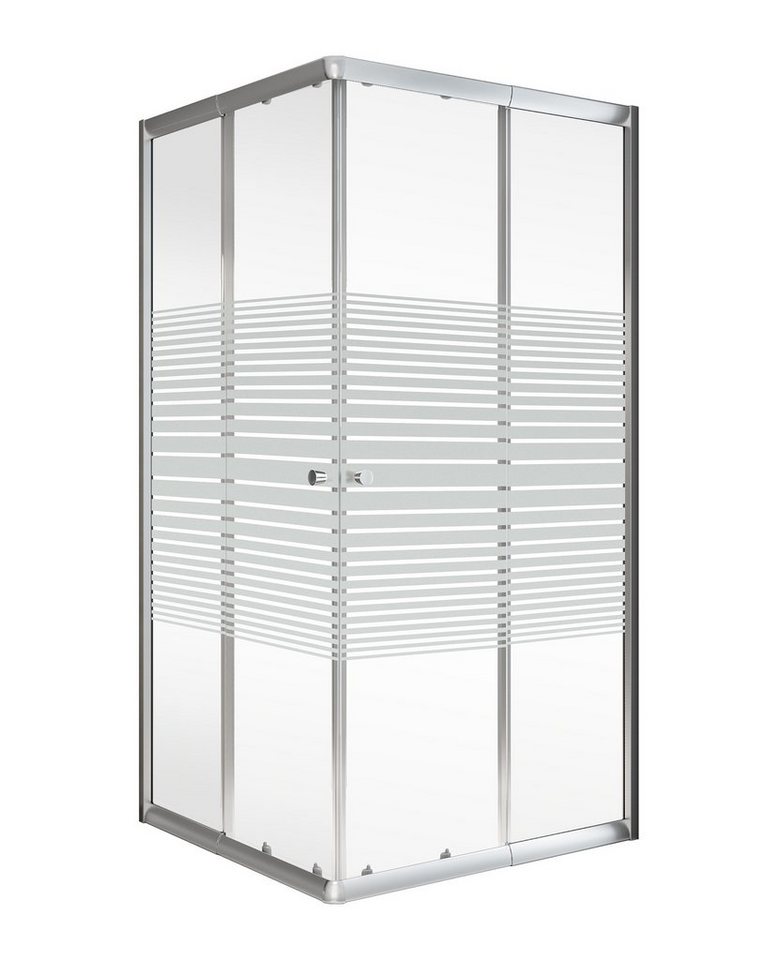 Schulte Eckdusche Corner, BxT: 80x90 cm, Sicherheitsglas, Eckeinstieg mit Schiebetüren, 180 cm hoch Querstreifen Profil Silberfarben Bild 3