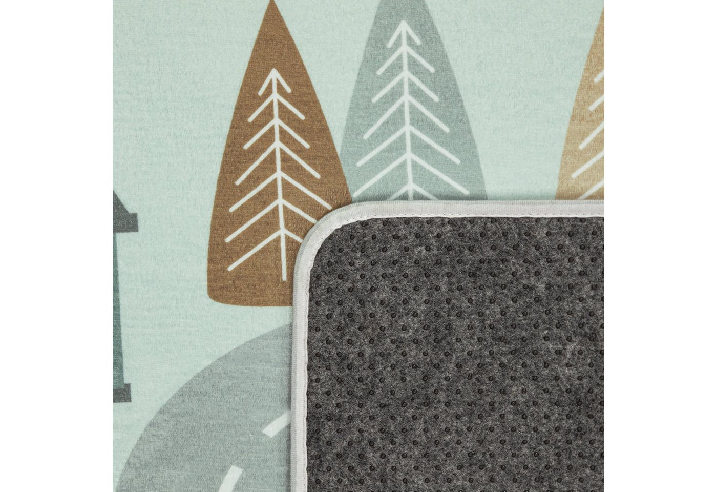 KADIMA DESIGN Kinderteppich waschmaschinenwaschbar Waldwege‑Muster Kinderzimmer Kinderteppich, Rund, Höhe: 4 mm, 100% Polyester, Rücken aus Felt + Dots, Rund, 120Dcm, Türkis Bild 3
