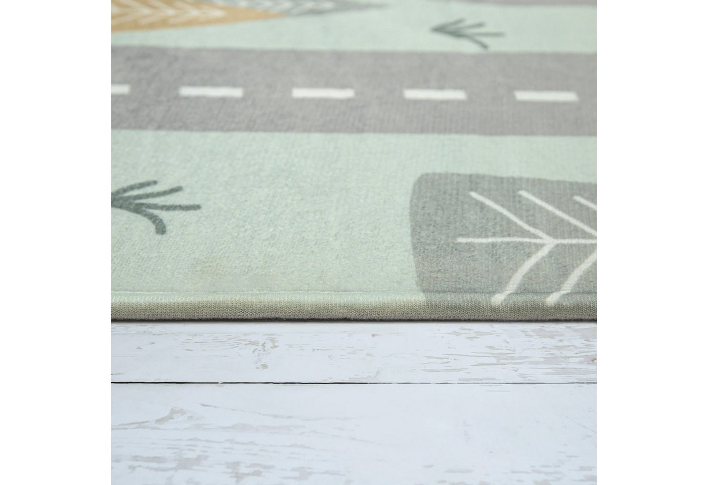 KADIMA DESIGN Kinderteppich waschmaschinenwaschbar Waldwege‑Muster Kinderzimmer Kinderteppich, Rund, Höhe: 4 mm, 100% Polyester, Rücken aus Felt + Dots, Rund, 120Dcm, Türkis Bild 5