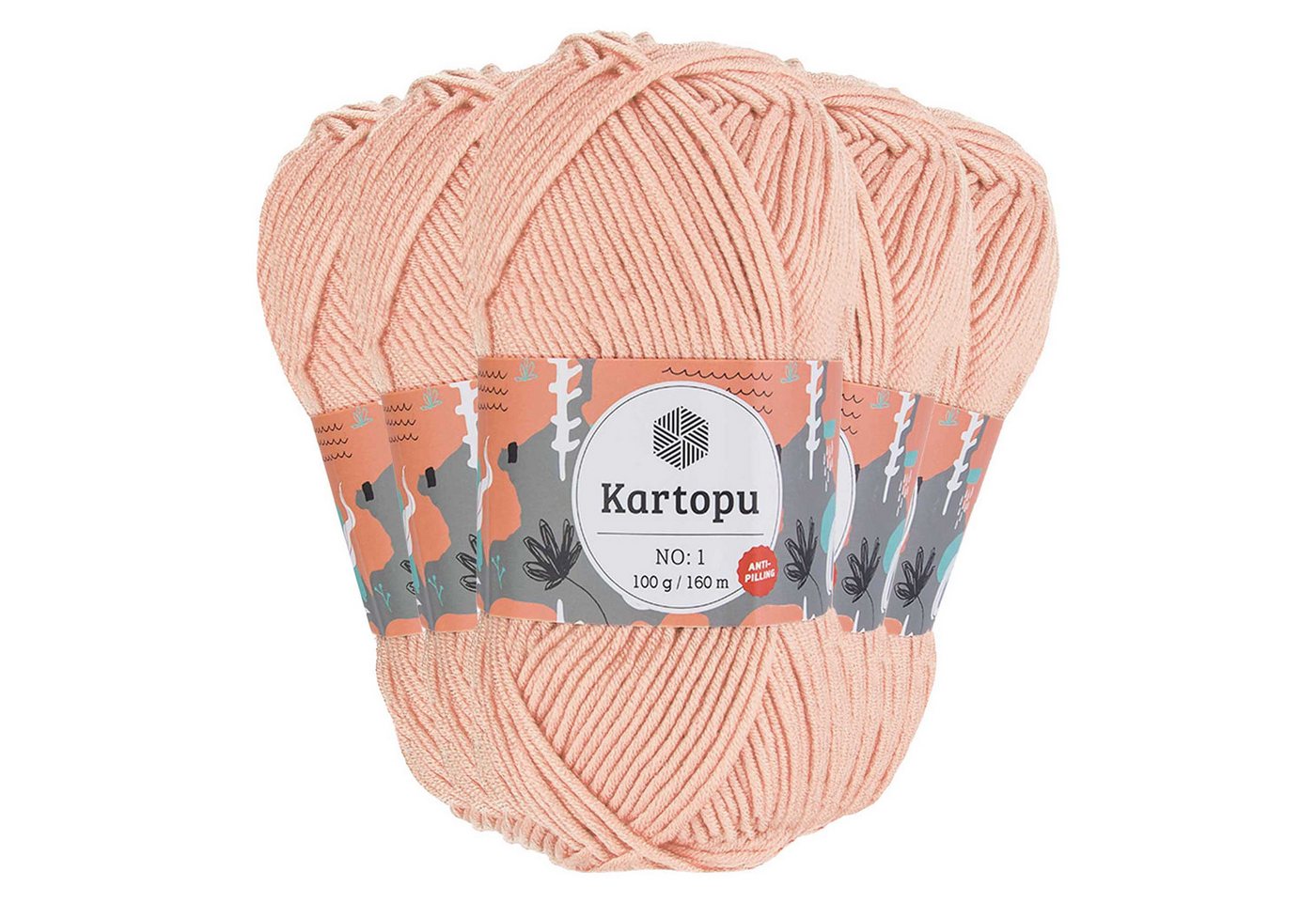 maDDma 5 x 100g Strickwolle Kartopu NO:1 Polyacryl-Wolle Anti Pilling Effekt Häkelwolle, 800 m (Sparpaket), K1873 altrosa Bild 4