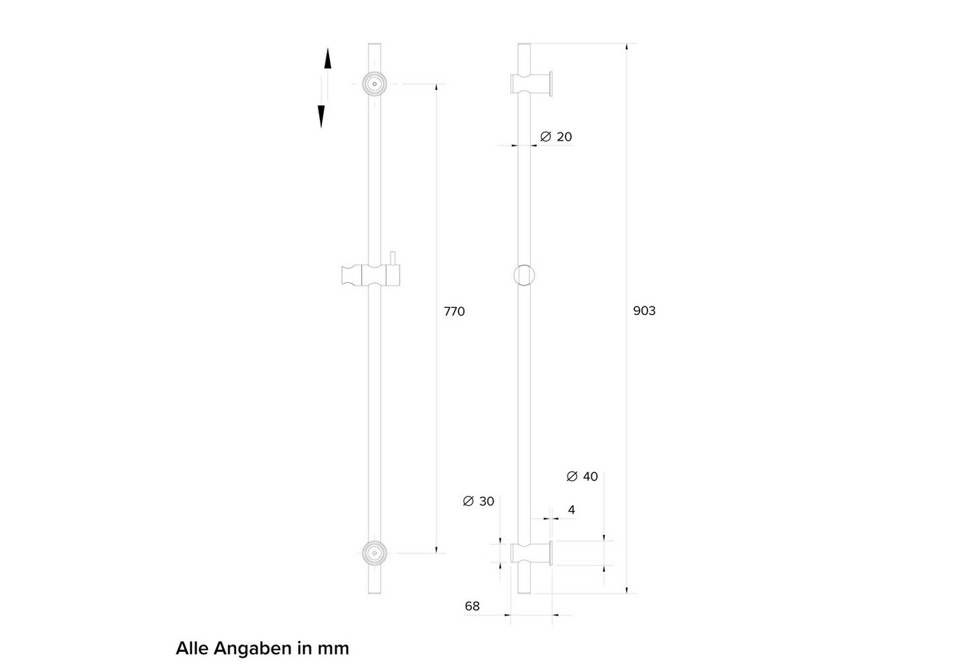 CHRIS BERGEN Duschstange Brausestange aus Metall mit variabler Halterung Länge: 90 cm, in Chrom und Schwarz matt Bild 3