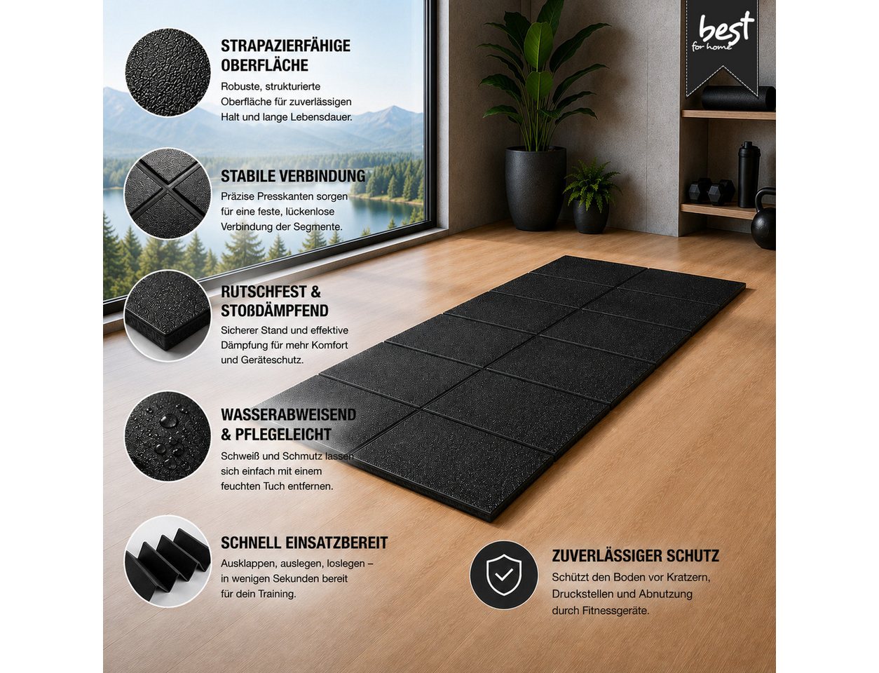 Best for Home Bodenschutzmatte Bodenschutzmatte für Fitnessgeräte