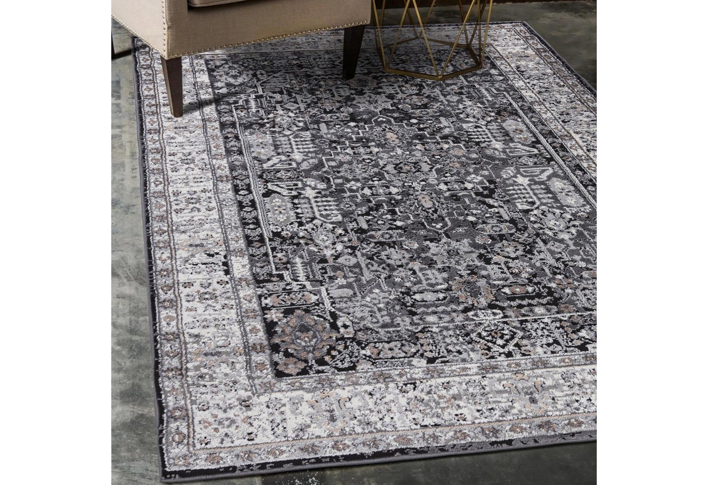 Mazovia Orientteppich Orientalisch Bordüre Schwarz Anthrazit Wohnzimmer, Schlafzimmer, Fußbodenheizung Bild 3