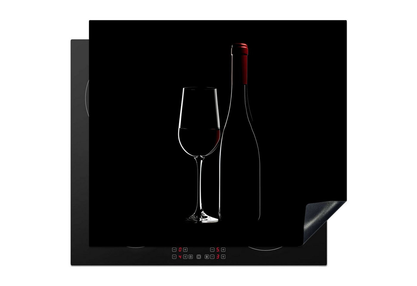MuchoWow Herd-Abdeckplatte Schwarz - Wein - Glasflasche, Vinyl, (1 tlg), Ceranfeldabdeckung Küche, Herdabdeckplatte Einteilig, 59x51 cm Bild 2