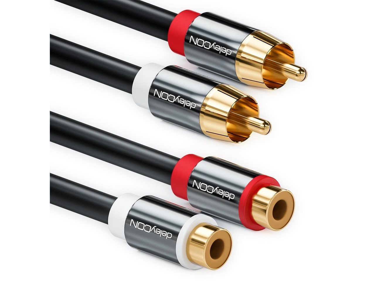 deleyCON deleyCON HQ Cinch Verlängerungs Kabel [5m] 2x RCA Cinch Buchse zu 2x Audio- & Video-Kabel Bild 3
