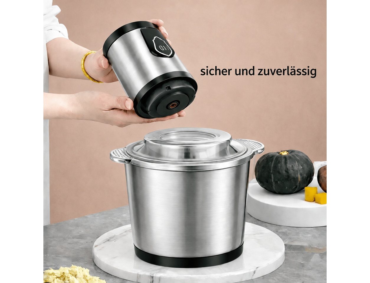 FELIXLEO Zerkleinerer Elektrischer Zerkleinerer Fleischwolf 5L Edelstahlschüssel für Küche Bild 2