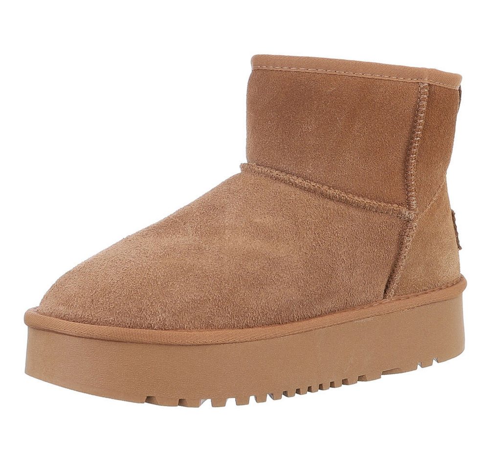 Ital-Design Echte Lederstiefel für Damen – Bequem und Stylish Snowboots (88519321) Flach Stiefeletten in Camel