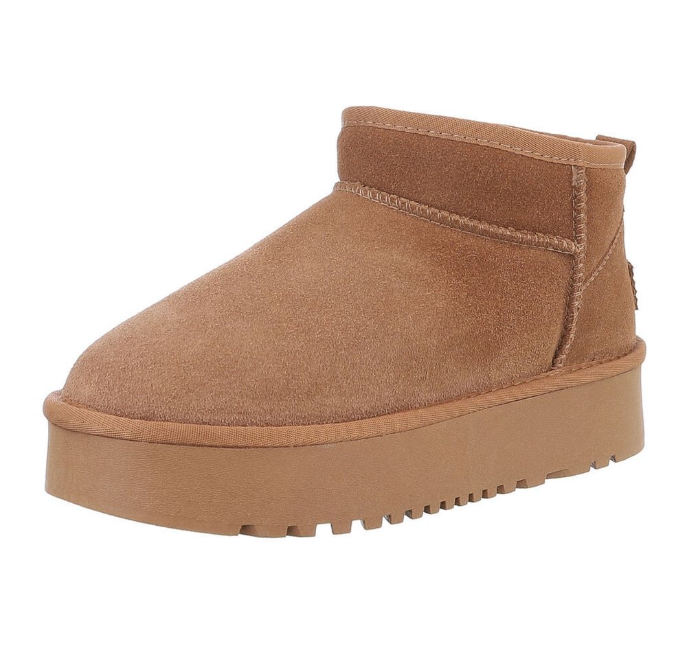Ital-Design Stilvolle Damen-Lederschuhe für Freizeit und Alltag Snowboots (88519337) Flach Stiefeletten in Camel