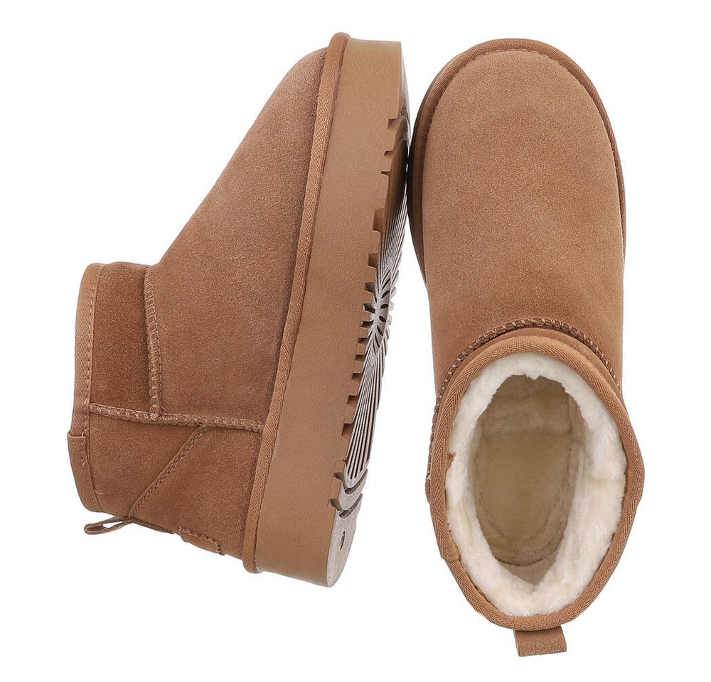 Ital-Design Stilvolle Damen-Lederschuhe für Freizeit und Alltag Snowboots (88519337) Flach Stiefeletten in Camel Bild 3
