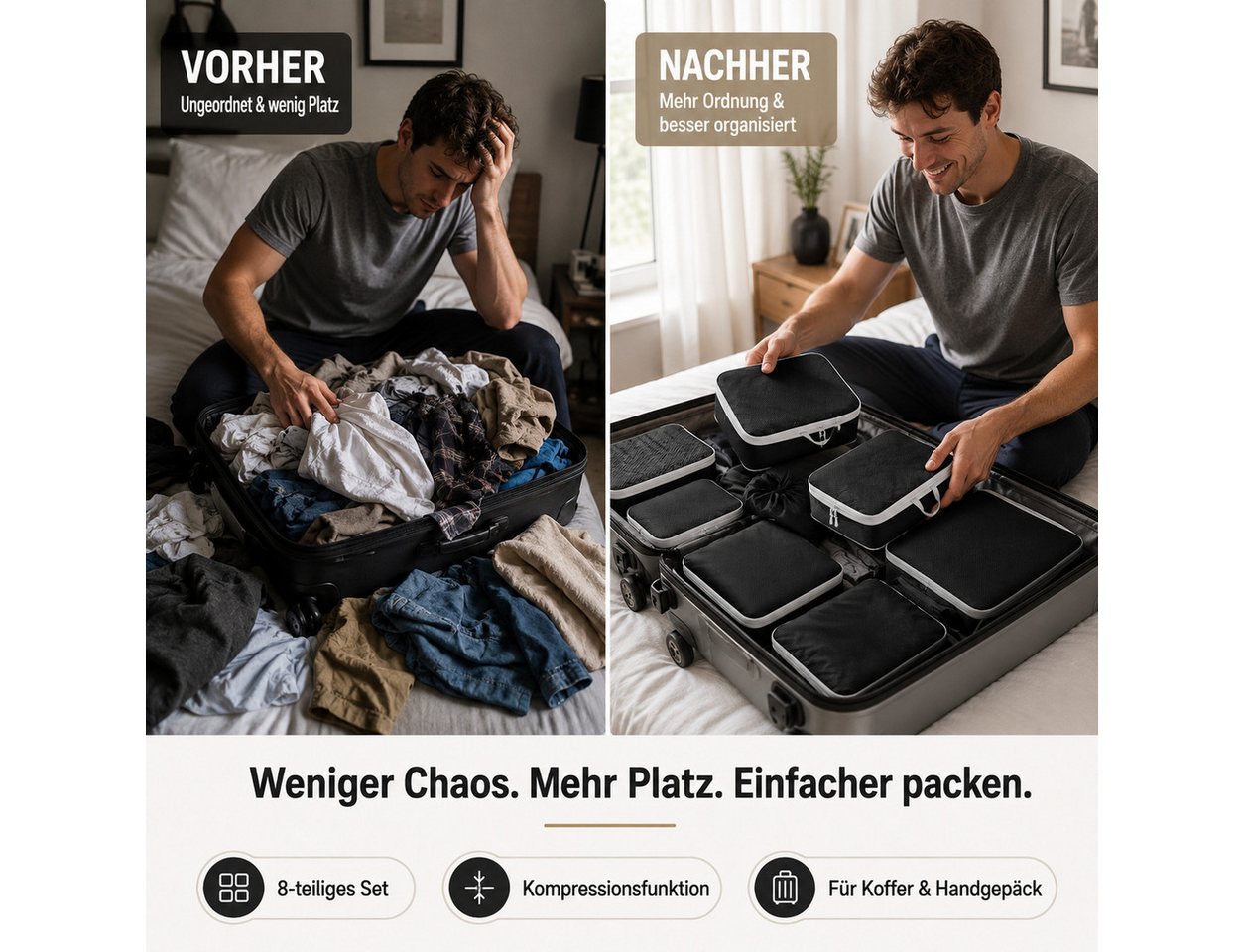 Best for Home Kofferorganizer 8-teiliges Koffer-Organizer-Set – Kompressions-Packwürfel für Koffer Bild 2