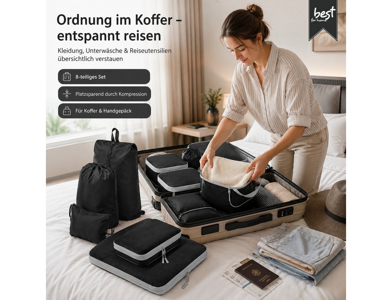 Best for Home Kofferorganizer 8-teiliges Koffer-Organizer-Set – Kompressions-Packwürfel für Koffer Bild 3