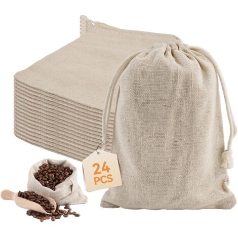 Set Mit 24 Stoffbeuteln Mit Kordelzug, 13 X 18 Cm, Wiederverwendbare Und Individuell Gestaltbare Geschenktüten Aus Baumwolle Für Geburtstage, Hochzeiten, Kinderpartys Und Taufen.