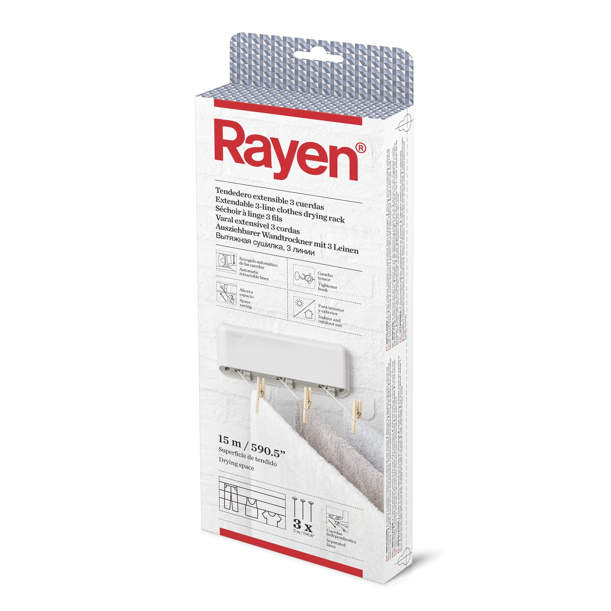 Ausziehbare Abs-wäscheleine 3 Unabhängige Saiten Automatische Seilaufnahme Wäscheleine Für Den Innen- Und Außenbereich Trockenbereich 15 M 28,5 X 11,5 X 3,5 Cm Weiß - Rayen