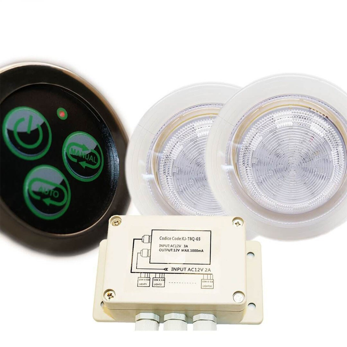 Set Wasserdichte Rgb-einbauspots Ø 110 Mm, Ip68, Mit Taster, Steuerung Und Transformator
