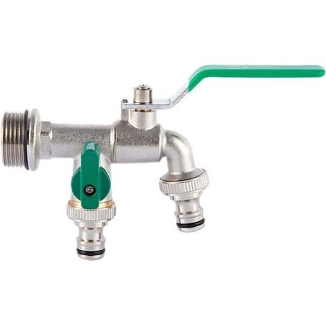 Enowelir 1-zoll-gartenhahn Aus Messing Mit Zwei Ausgängen, 3/4-zoll-adapter, Frostbeständiger Außenhahn Mit 2 Schlauchanschlüssen, Universeller Doppelhahn Für Wassertanks