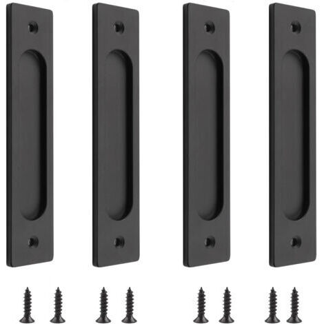Set Aus 4 Rechteckigen, Flächenbündig Montierten Schiebetürgriffen Aus Aluminiumlegierung, Inklusive Befestigungsschrauben, Mattschwarz.