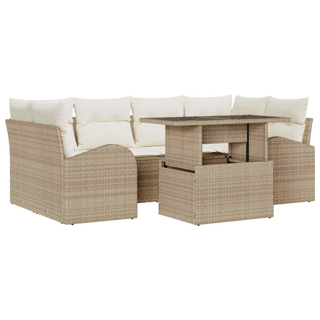 Maison Exclusive - Garten-sofa-set 7 Stk. Beige [synthetisch]: Po