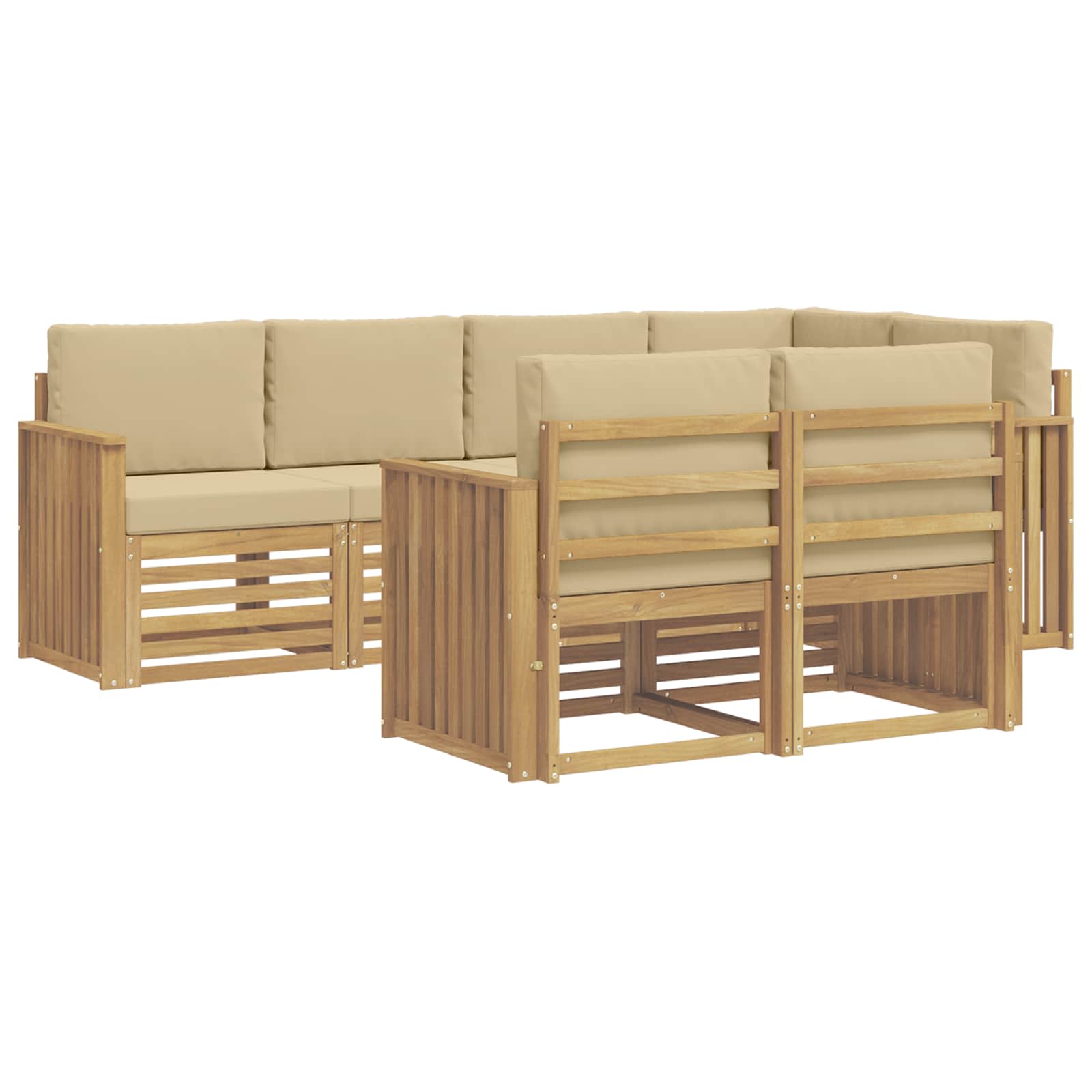 Outdoor-sofagarnitur 7 Stk. 7-sitzer Weiß Und Beige Polyester Vidaxl