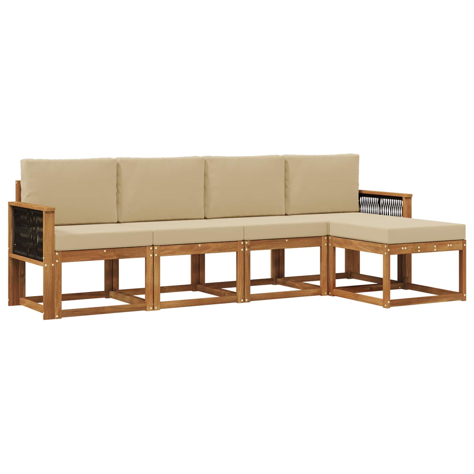 Outdoor-sofagarnitur 5 Stk. 5-sitzer Natur Und Beige Polyester Vidaxl
