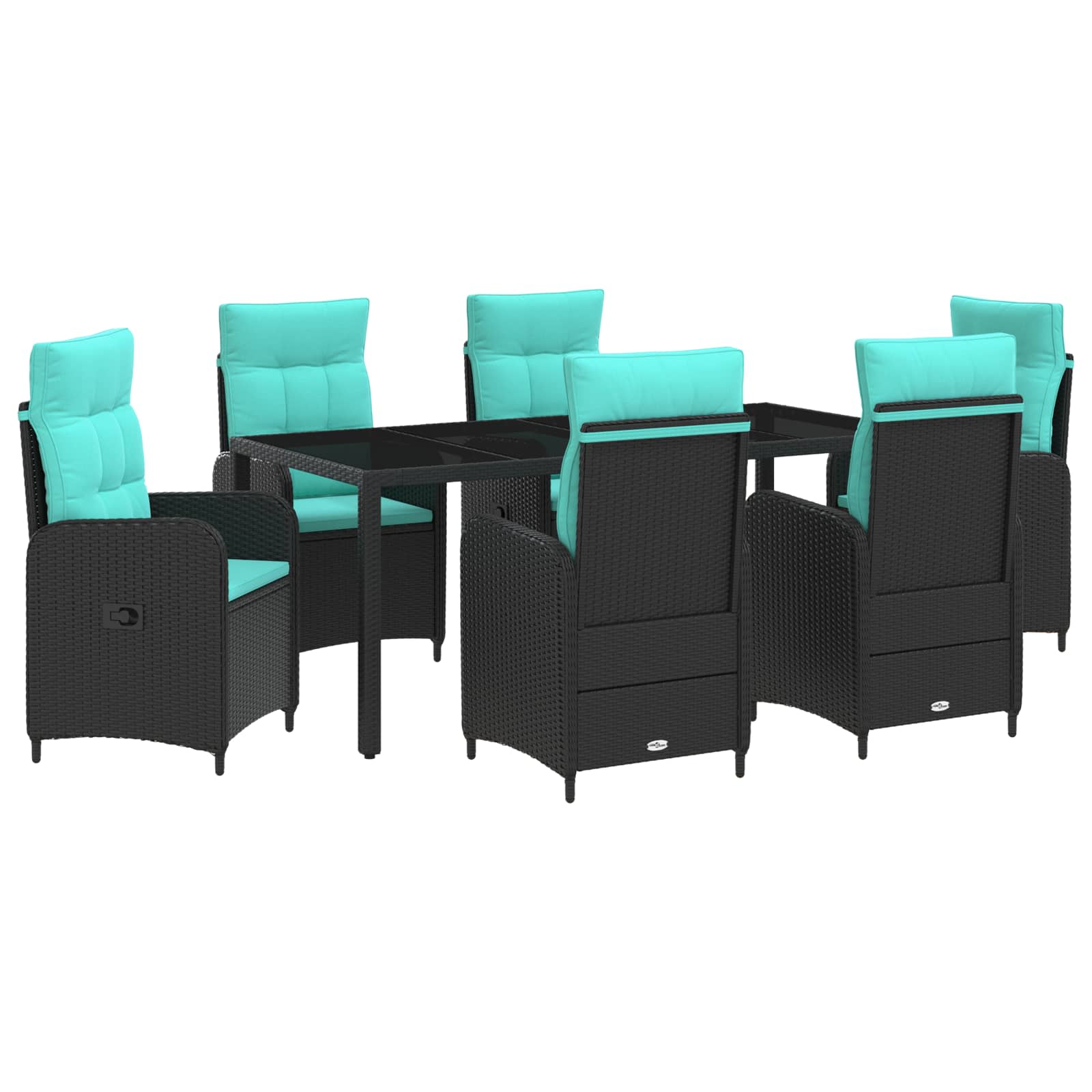 Outdoortisch-set 7 Stk. Black And Turquoise 190 X 90 X 75 Cm Vidaxl