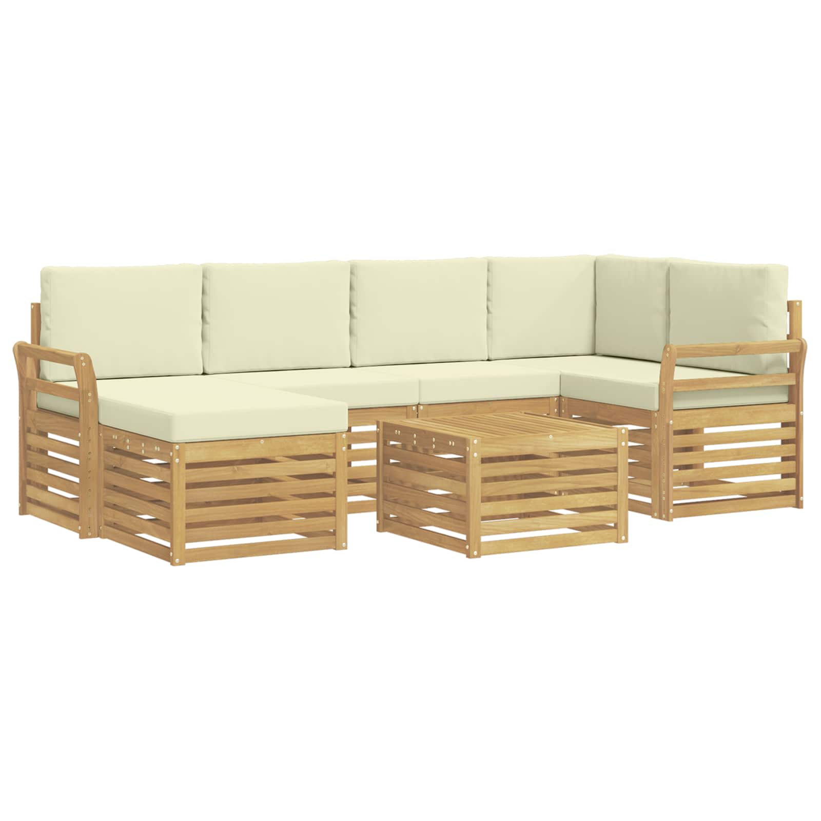 Outdoor-sofagarnitur 7 Stk. 5-sitzer Weiß Und Creme Polyester Vidaxl