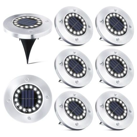 Bunthaus 8er-set Einbau-solarstrahler Ip65 – 16 Leds – 10 Stunden Akkulaufzeit – Außenbeleuchtung Für Garten, Terrasse Und Einfahrt – Rieur-8