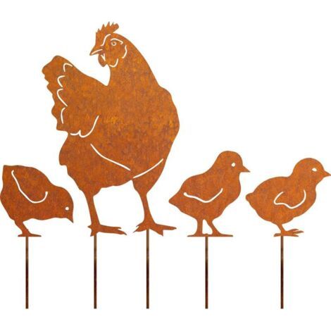 Bunthaus Gartendekoration „rostiges Huhn“, Natürliche Rostpatina, Retro-blumendekoration Für Garten, Terrasse Und Balkon