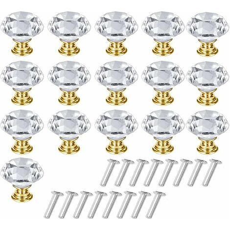 Bunthaus 16-teiliges Set Kristall-schrankgriffe, Kristall-schrankknöpfe, Kristall-schubladengriffe, Massive, Klare Kristall-möbelknöpfe Mit Schrauben Für Schminktisch, Kleiderschrank (gold, Klar)