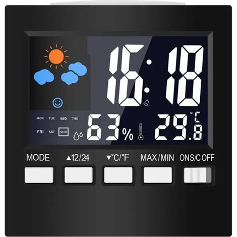 Enowelir Lcd-digitalthermometer, Wetterstation, Uhr Und Wecker, Kalender, Hygrometer, Temperatur- Und Luftfeuchtigkeitsmessung Für Zuhause