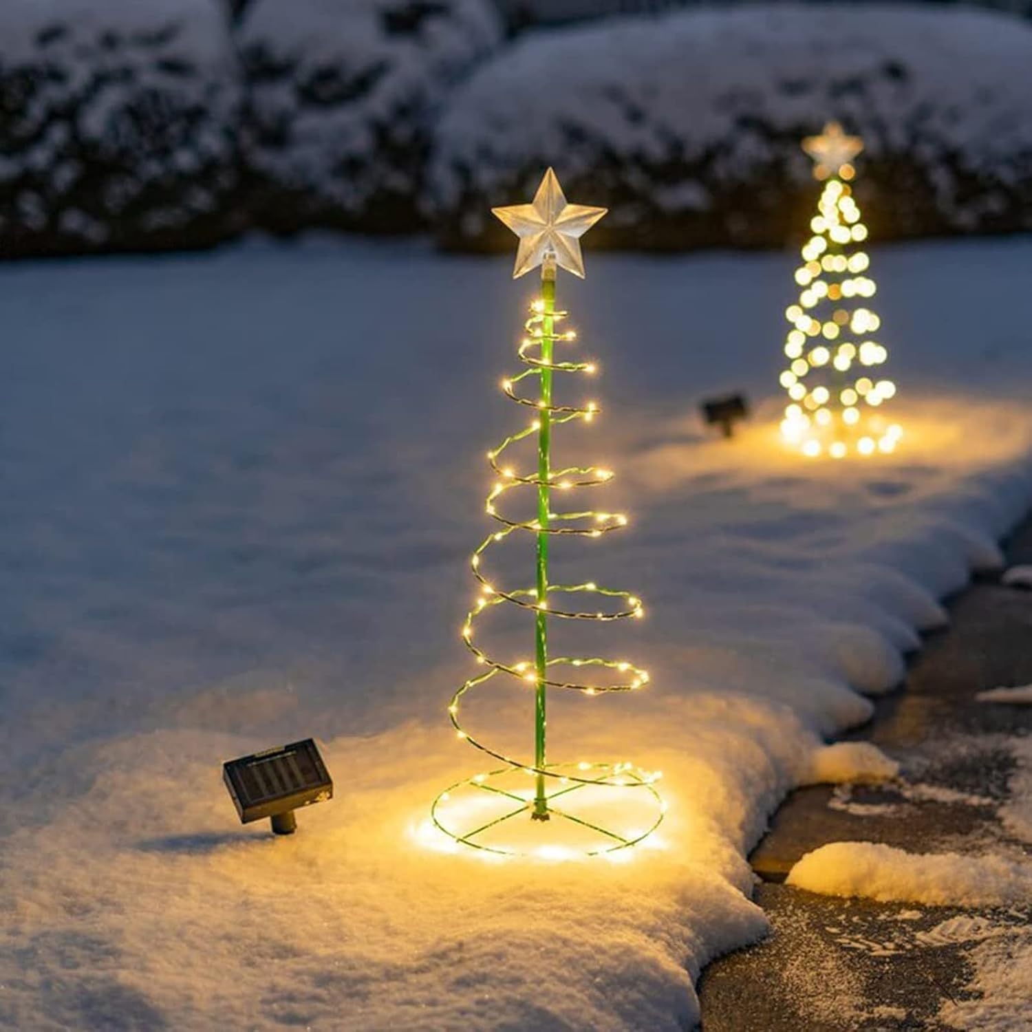 2 Stück Solar-weihnachtsdekoration Für Draußen, Künstlicher Solar-weihnachtsbaum, Gartenleuchte Für Draußen, Solar-weihnachtslichterkette Für Draußen, Weihnachtsdekoration, Led-lichterbaum (warmweiß)