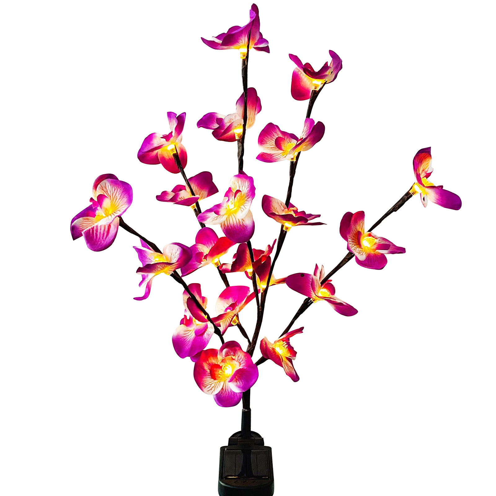Lampe Solaire D'Extérieur À Piquer, Led, Avec 20 Fleurs D'Orchidées Papillon, Étanche Ip65, Pour Terrasse, Allée, Cour, Jardin Et Pelouse.