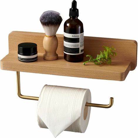 Designer-beleuchtung – Doppelter Toilettenpapierhalter Aus Massivem Buchenholz – Wand- Oder Selbstklebemontage – Abgerundete Ecken – Dekorativer Badezimmerhalter
