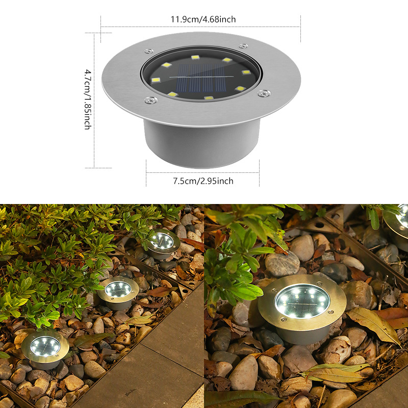 Lampe De Sol Décorative Solaire Extérieure Pour Cour, Jardin, Villa, Maison, Étanche, À Encastrer, Led, Pour Pelouse (lampe Solaire 8 Led À Dos Épais, Lumière Blanche, Lampe De Jardin Solaire)