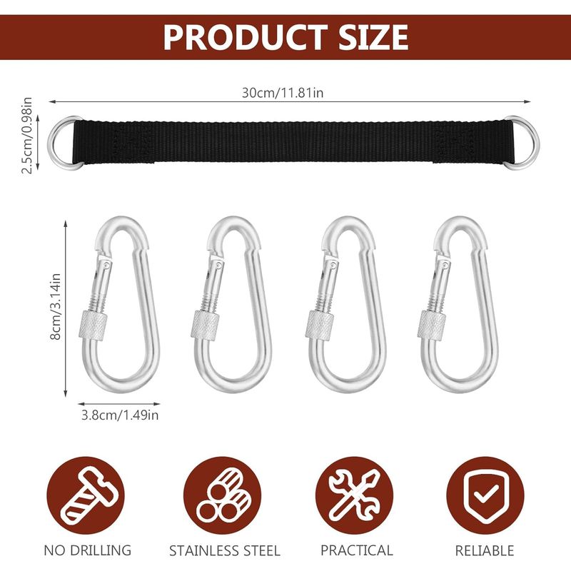 Set Mit 4 Hängemattengurten, 30 Cm X 25 Mm, Baumhängematten-aufhängegurte, Hängemattengurte, Gartenhängematten-befestigungsgurte, Mit 4 Karabinern Und 4 D-ringen.