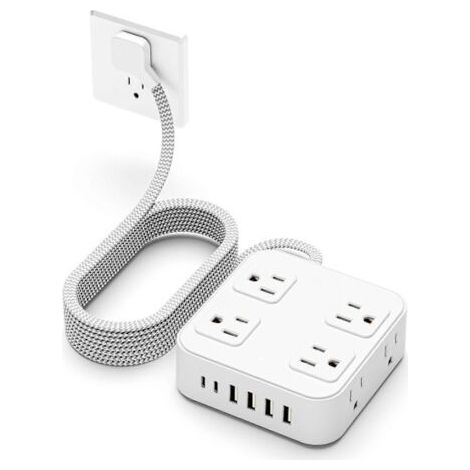 Ultradünnes Flachverlängerungskabel, 1,5 Meter, Schlanke Mehrfachsteckdose Mit Usb-anschluss (1 Usb-c-anschluss), Flachstecker-wandladegerät Mit Überspannungsschutz Und 3 Steckdosen.