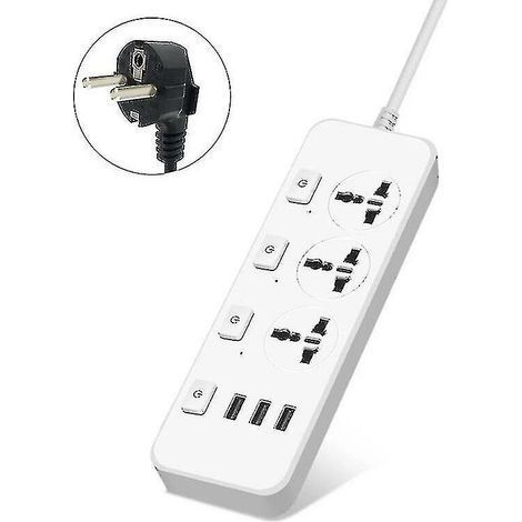 Us/uk/eu Steckdosenleiste 5v 2,1a Überspannungsschutz Mit 3 Steckdosen Und 3 Usb-anschlüssen