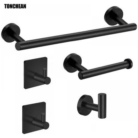 Bunthaus Handtuchstangen-set, 5-teilig, Badezimmer-handtuchstange, Handtuchringhaken, Wandhandtuchhalter Aus Edelstahl Für Badezimmer, Schwarz, Handtuchringe