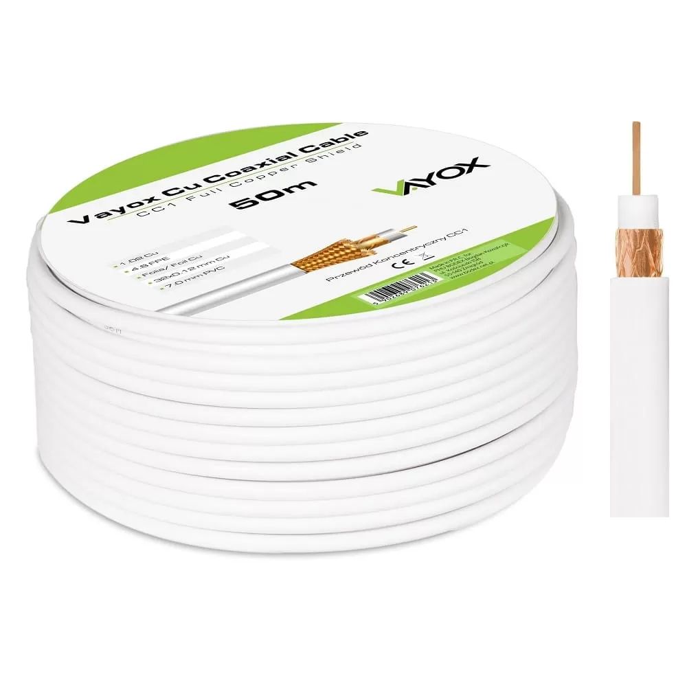 Vayox Cc1-50 Koaxialkabel 1,02 Cu + 32x0,12 Mm Cu 50 M