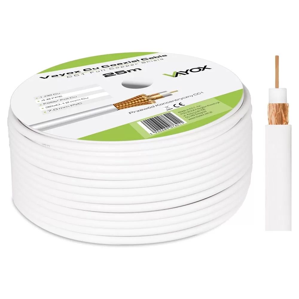 Vayox Cc1-25 Koaxialkabel 1,02 Cu + 32x0,12 Mm Cu 25 M