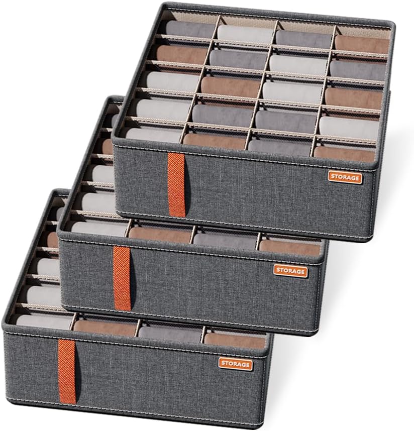 Set Aus 3 Faltbaren Schubladenorganisatoren Mit 20 Fächern, Schubladenorganizer Für Krawatten Und Socken.