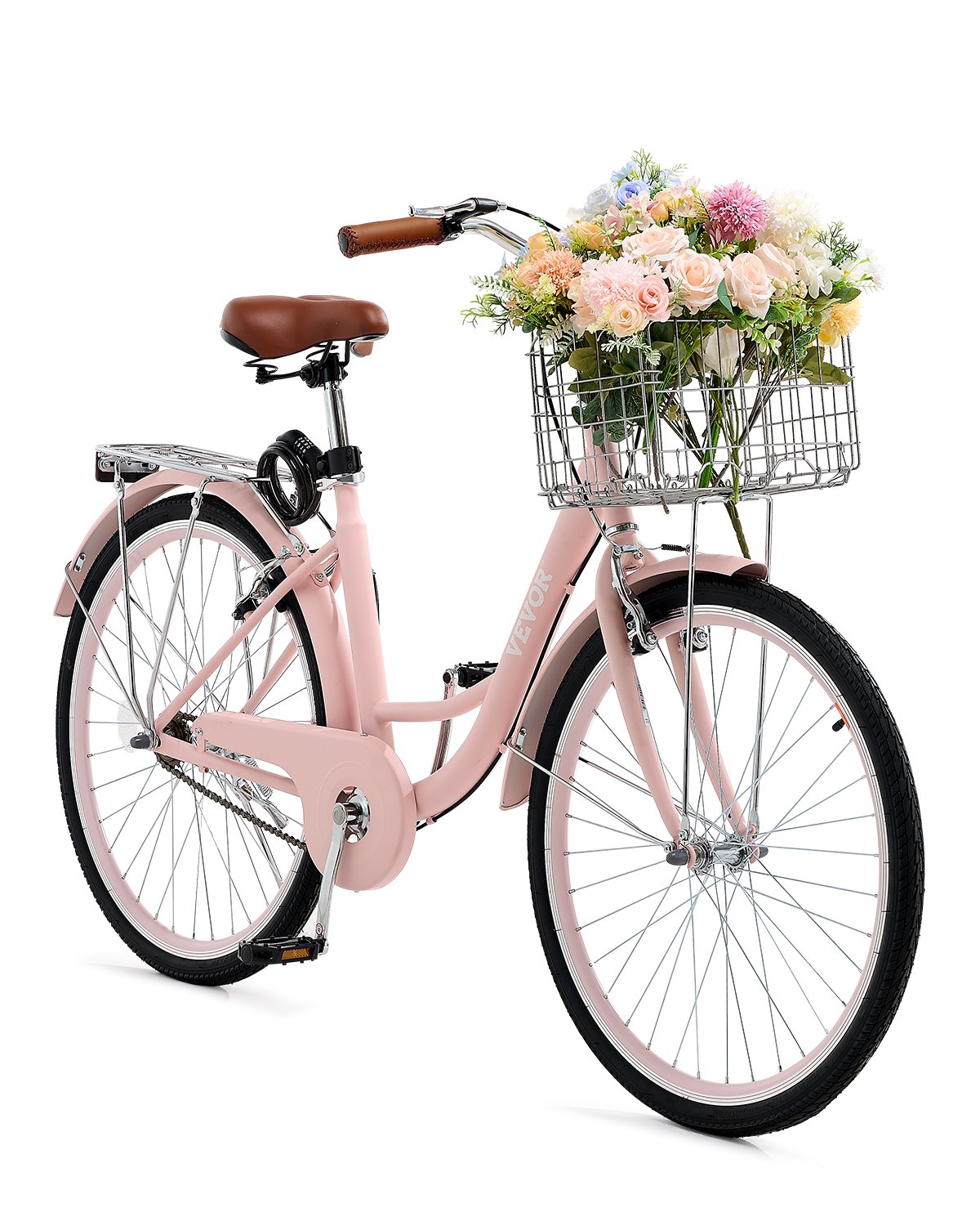 Cruiser Fahrrad (reifendurchmesser 660,4 Mm) Beach Fahrrad Mit Großem Korb & Gepäckträger, Cruiser-fahrrad Mit Verstellbarem Sitz, Für Radfahren & Trainieren & Einkaufen Rosa