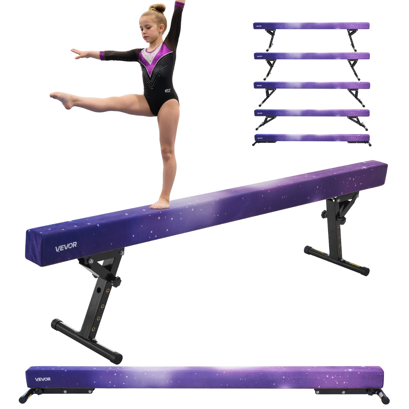 Schwebebalken Gymnastik Kinder 241 Cm Höhenverstellbar (5-stufig), 158,7 Kg Belastbarer Gymnastikbalken Turnbalken, Balance Balken Balancierbalken Für Fitnessstudio, Galaxy