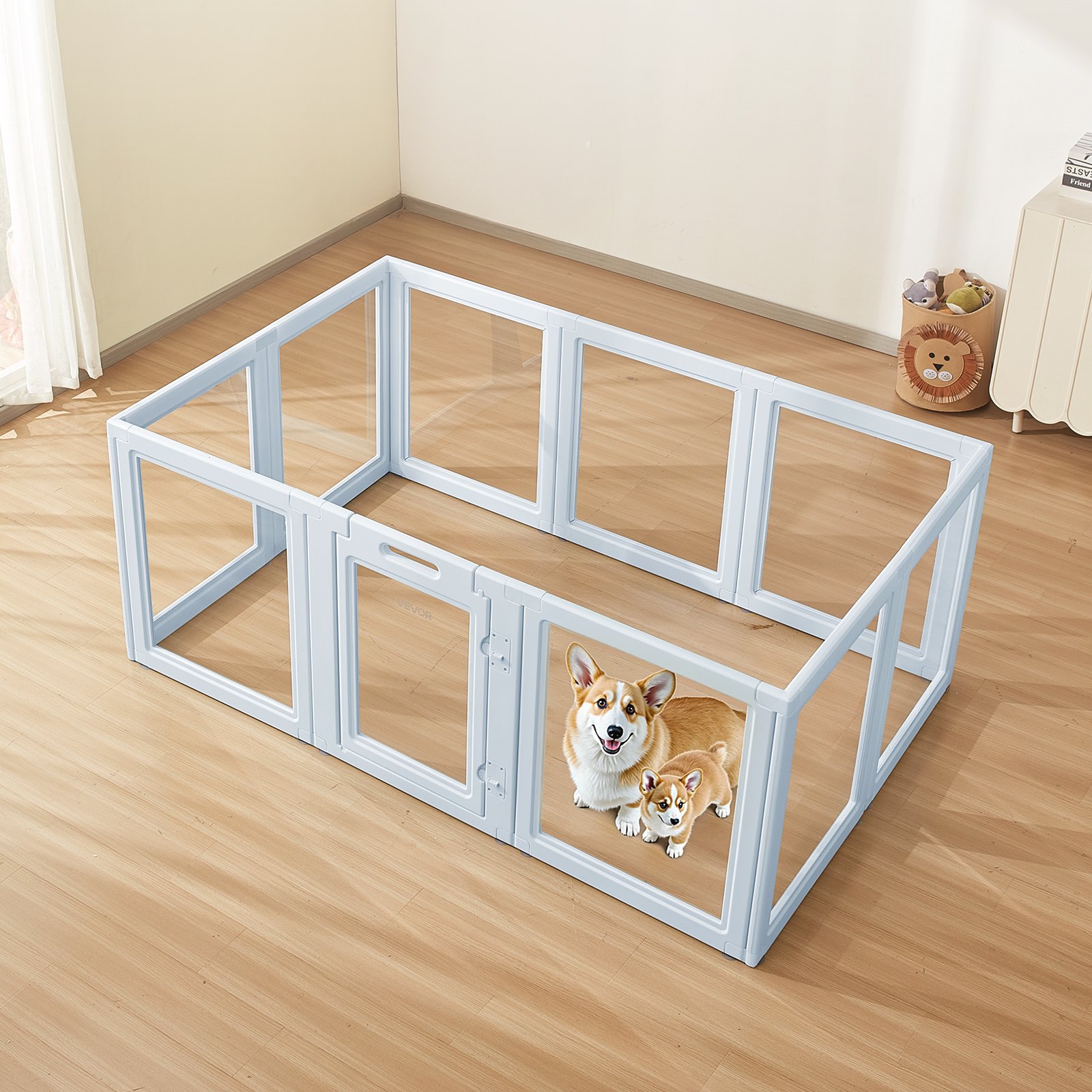 Wurfkiste Für Welpen, 1930 X 1245 X 765 Mm, Welpenlaufstall Mit Transparenten Fenstern Und Schloss, Blauer Pe-rahmen, Hundelaufstall, Hunde Wurfbox, Tierlaufstall Für Große Hunde