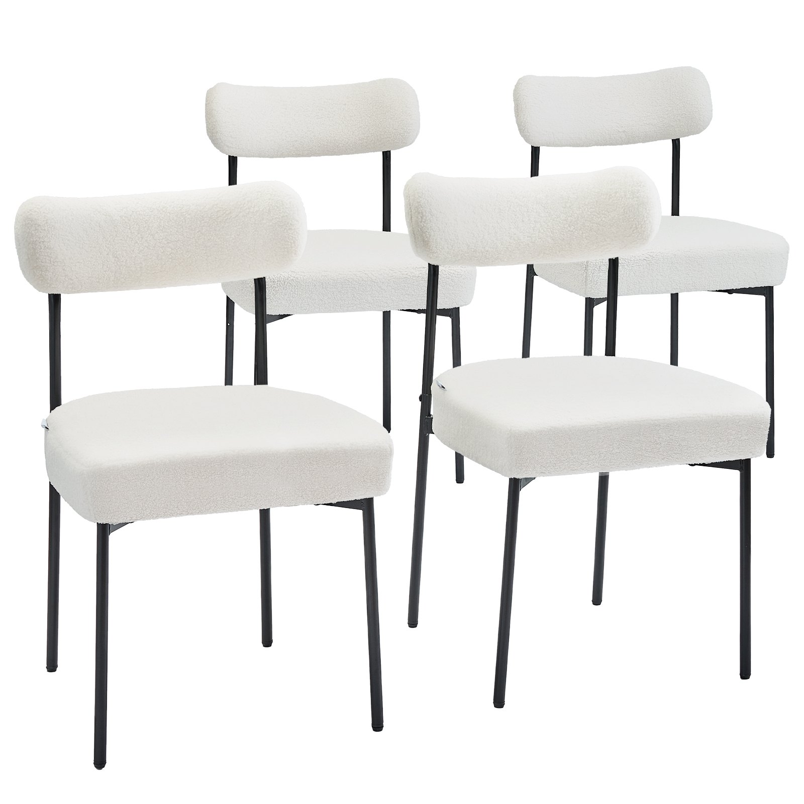 Moderner Esszimmerstuhl (4 Stk.) Sherpa-beistellstuhl (136 Kg Belastbar) Für Esstische, Platzsparender Küchentischstuhl Mit Geschwungener Rückenlehne & Schwarzen Metallbeinen, Weiß Cafeteria