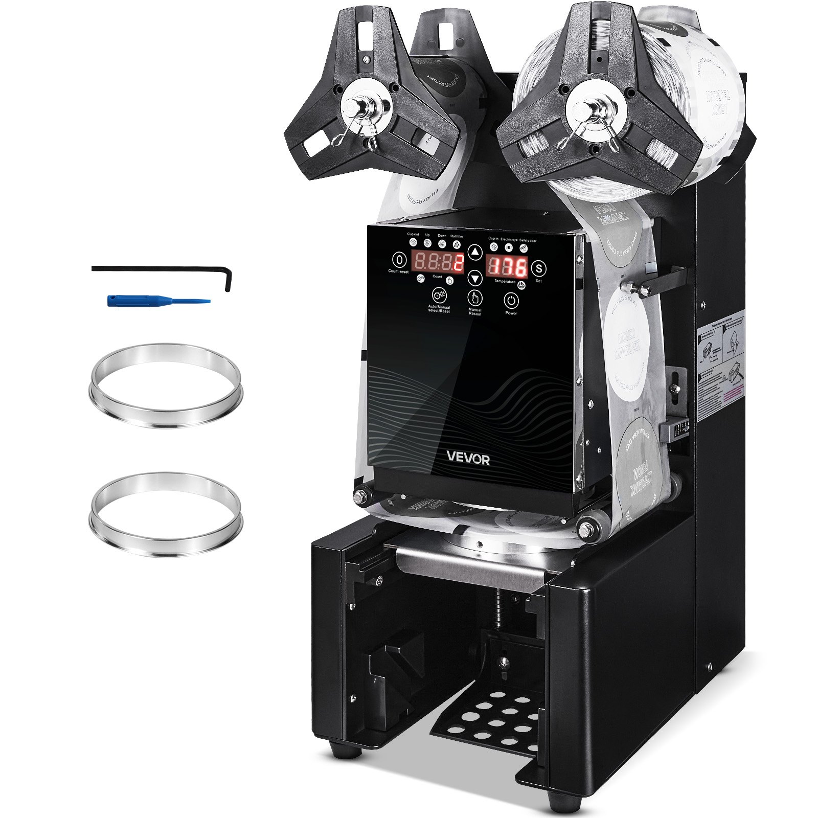 Becherversiegelungsmaschine, 500–650 Tassen/h, Verschließmaschine Für 190 Mm Hohe & 90/95 Mm Große Tassen, Elektrischer Boba-tee-versiegeler Mit Lcd-bedienfeld Für Bubble Milk Tea Coffee