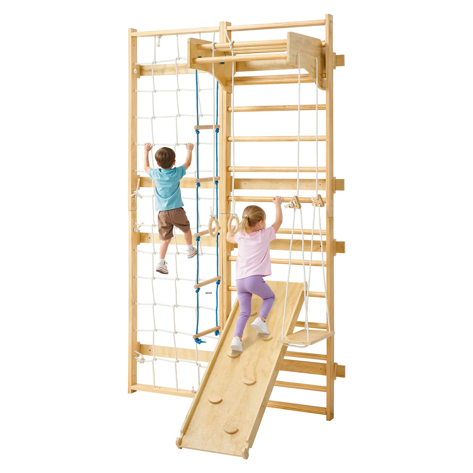 Schwedische Leiterwand 8 In 1 12-stufiges Kletterspielzeug Aus Massivholz 100 Kg Belastbares Indoor-klettergerüst Mit Kletterbrett Turnringen Klimmzugstange Wandleiter Rutsche Schaukel