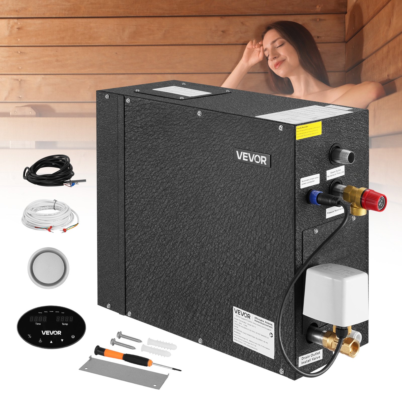 Dampfgenerator, 7,5 Kw Dampferzeuger, Dampfduschsystem Mit Steuerung Für Sauna, Bad, Spa, Kommerzielles Automatisches Ablaufset Mit Überhitzungs-, Trockenlauf- & Überdruckschutz, Schwarz